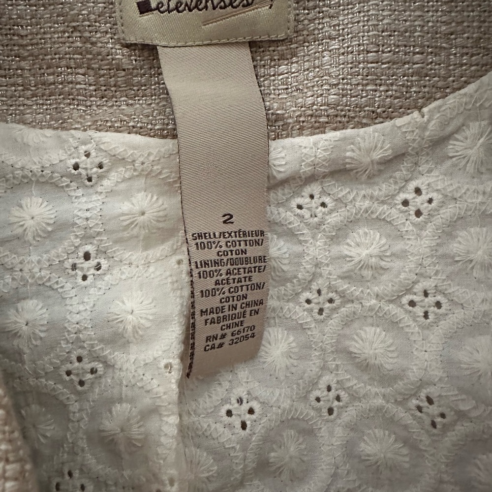 ANTHROPOLOGIE ELEVENSES Beige Shimmery Sparkley Scalloped Cropped Jacket Sz 2 - Picture 4 of 4